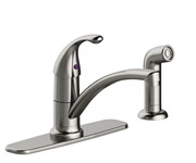 P4L-140SS Single Handle Kitchen Faucet With Side Spray, Two Hole Or Four Hole Mount, Deckplate Included, Copper Inlet Supply, Ceramic Cartridge, 1.5 Gpm, Stainless Steel ,